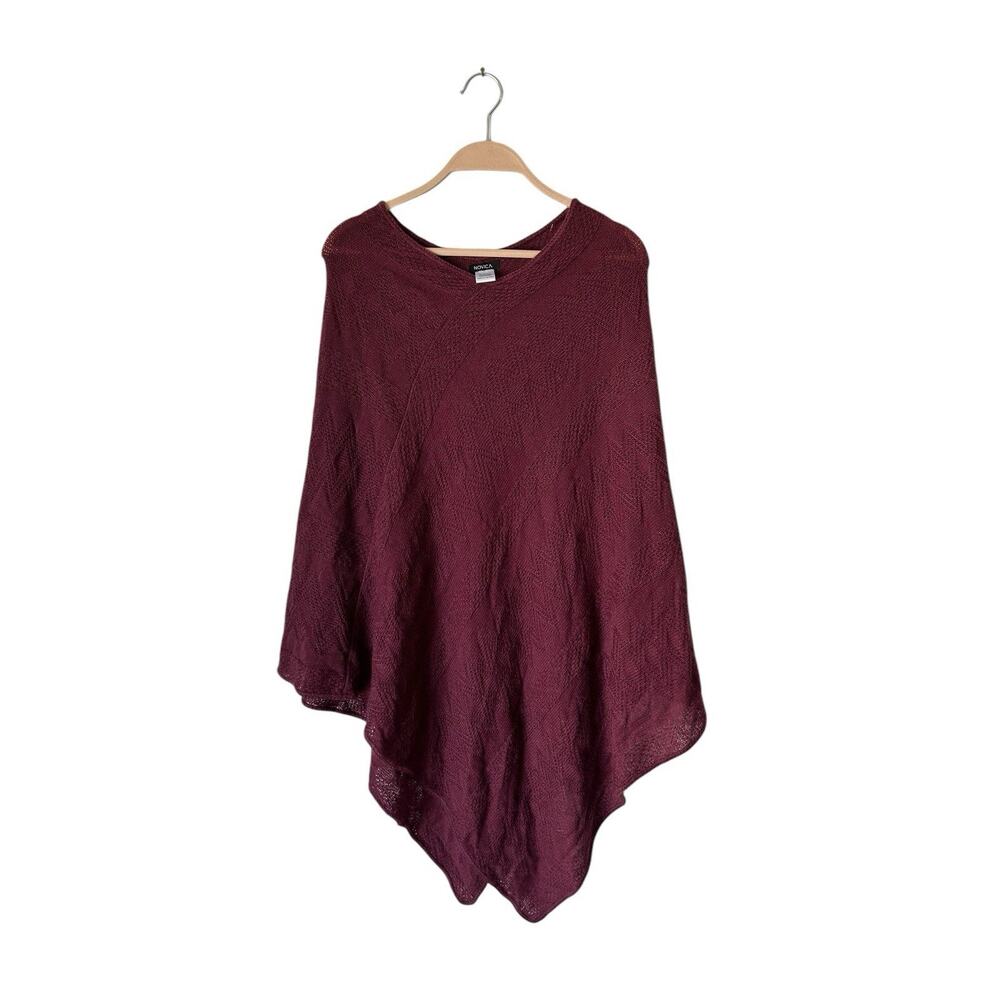 Novica burgundy Poncho Sweater One‎ Size Fits Most Acrylic